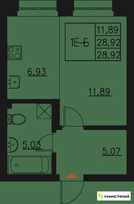 28,9 м², 1-комн. квартира, 13/20 этаж