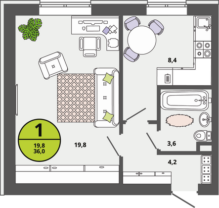 Продажа 1-комнатной квартиры 36 м², 1/3 этаж