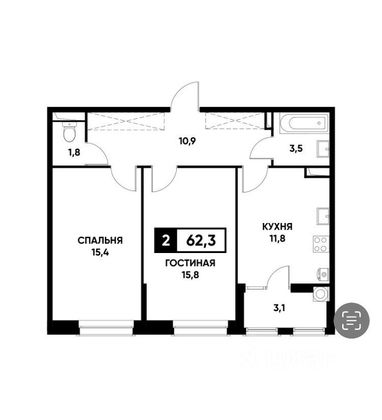 Продажа 2-комнатной квартиры 62,3 м², 9/24 этаж