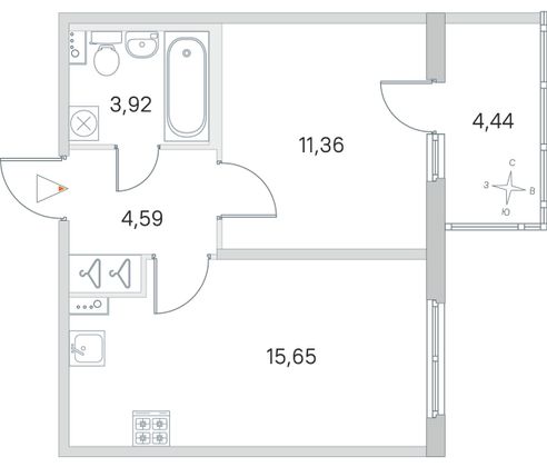 Продажа 1-комнатной квартиры 36,8 м², 1/4 этаж