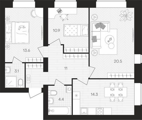 Продажа 3-комнатной квартиры 77,9 м², 2/10 этаж