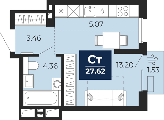 26,1 м², студия, 17/24 этаж
