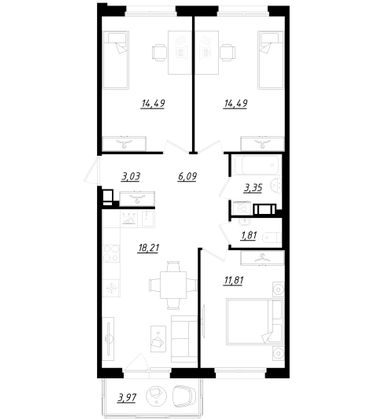 74,5 м², 3-комн. квартира, 4/5 этаж