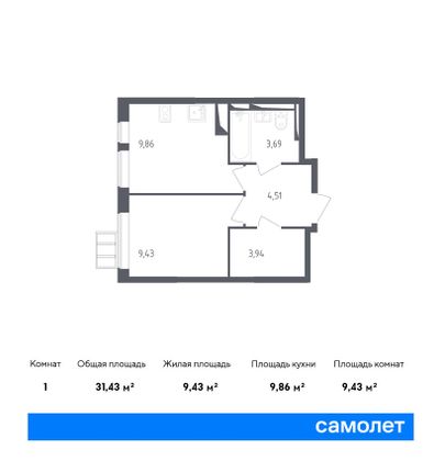 Продажа 2-комнатной квартиры 37,7 м², 6/17 этаж