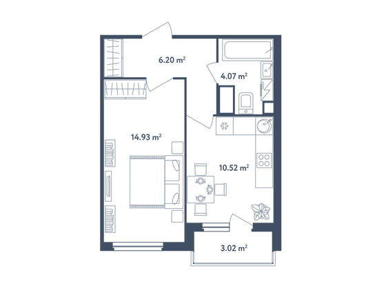 37,2 м², 1-комн. квартира, 2/4 этаж