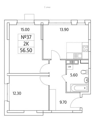 Продажа 2-комнатной квартиры 56,5 м², 7/25 этаж