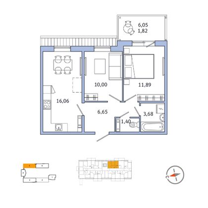 49,7 м², 2-комн. квартира, 5/5 этаж