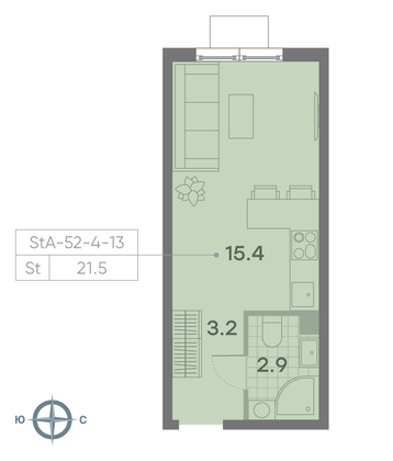 Продажа квартиры-студии 21,5 м², 12/23 этаж