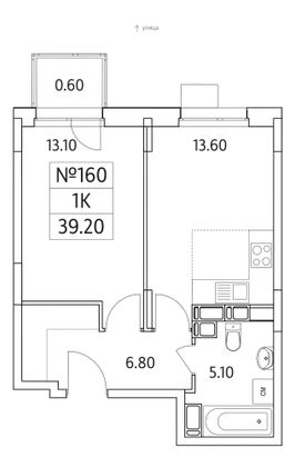 39,2 м², 1-комн. квартира, 25/25 этаж