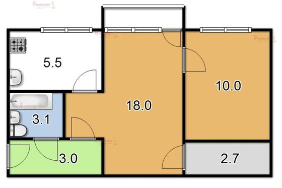 Продажа 2-комнатной квартиры 44 м², 2/2 этаж