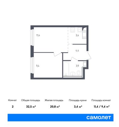 32,5 м², 1-комн. квартира, 14/17 этаж