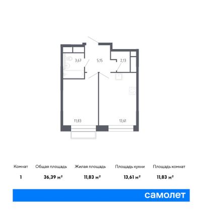 36,4 м², 1-комн. квартира, 9/22 этаж