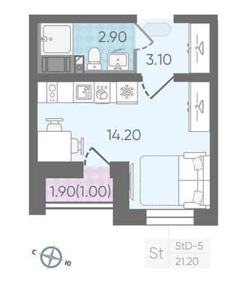 Продажа квартиры-студии 21,2 м², 8/25 этаж