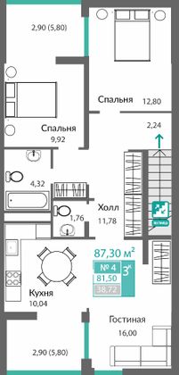 81,5 м², 3-комн. квартира, 2/10 этаж