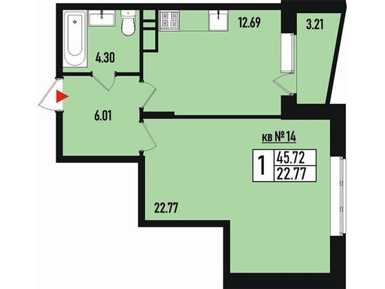 Продажа 1-комнатной квартиры 45 м², 2/3 этаж