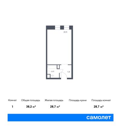 Продажа квартиры-студии 38,2 м², 6/10 этаж