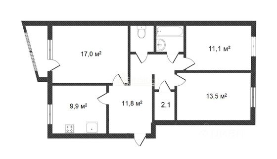 Продажа 3-комнатной квартиры 69,7 м², 4/5 этаж