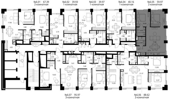 Продажа 2-комнатной квартиры 60 м², 6/27 этаж