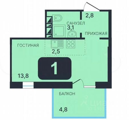 Продажа квартиры-студии 27 м², 6/17 этаж