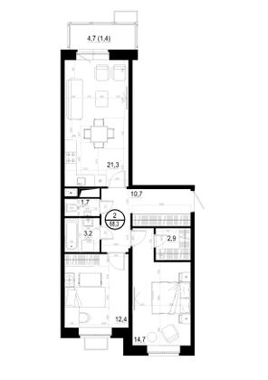 68,3 м², 2-комн. квартира, 10/19 этаж