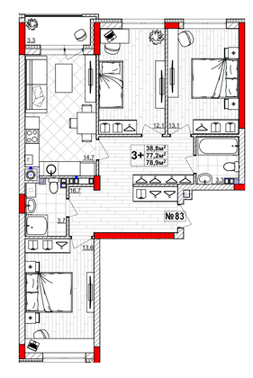 Продажа 3-комнатной квартиры 78,9 м², 2/4 этаж