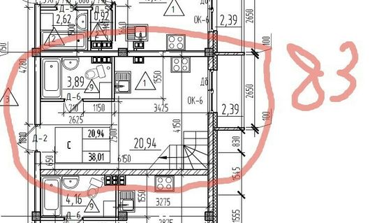 Продажа квартиры со свободной планировкой 38 м², 3/3 этаж