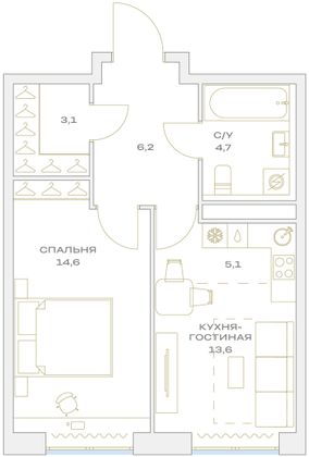 Продажа 2-комнатной квартиры 42,2 м², 10/23 этаж