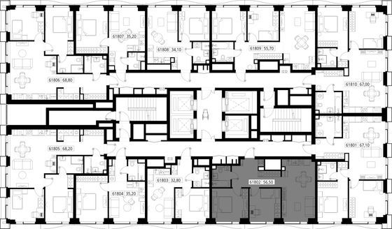 Продажа 2-комнатной квартиры 56,5 м², 18/48 этаж