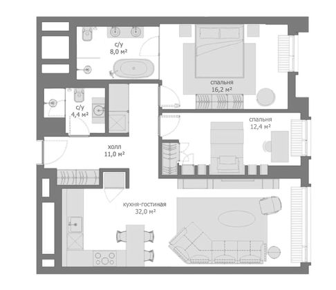 Продажа 3-комнатной квартиры 84 м², 10/32 этаж