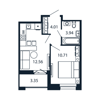 Продажа 1-комнатной квартиры 32,9 м², 12/12 этаж