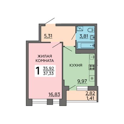 Продажа 1-комнатной квартиры 37,3 м², 18/18 этаж