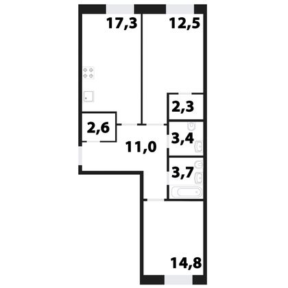 Продажа 2-комнатной квартиры 67,6 м², 2/25 этаж