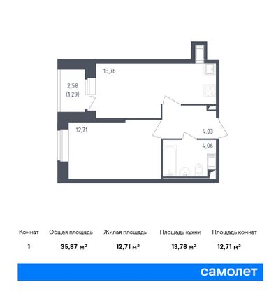 35,9 м², 1-комн. квартира, 4/23 этаж