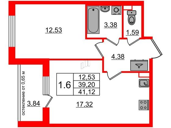 Продажа 1-комнатной квартиры 39,2 м², 1/4 этаж