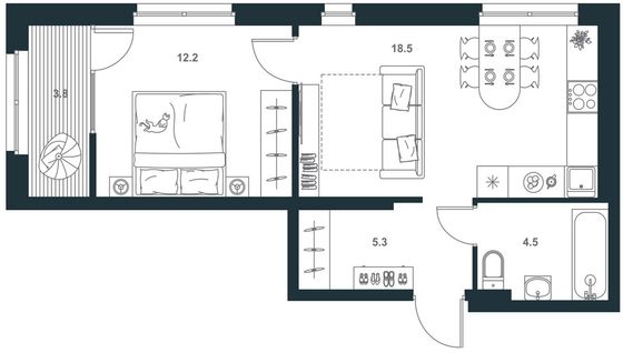 Продажа 1-комнатной квартиры 44,3 м², 3/18 этаж