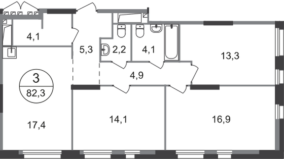 82,3 м², 3-комн. квартира, 5/19 этаж