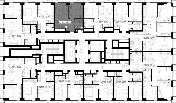 Продажа 1-комнатной квартиры 34,1 м², 23/48 этаж