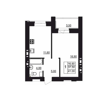 41 м², 1-комн. квартира, 1/12 этаж