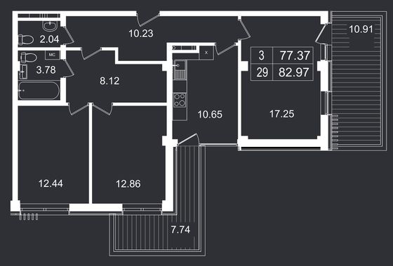 83 м², 3-комн. квартира, 5/8 этаж