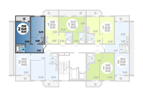 47,5 м², 2-комн. квартира, 16/16 этаж