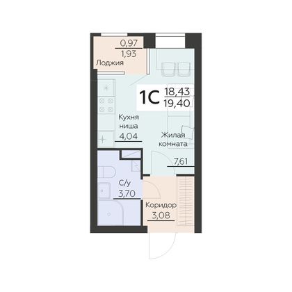 Продажа 1-комнатной квартиры 19,4 м², 6 этаж