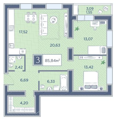 Продажа 3-комнатной квартиры 85,8 м², 11/18 этаж