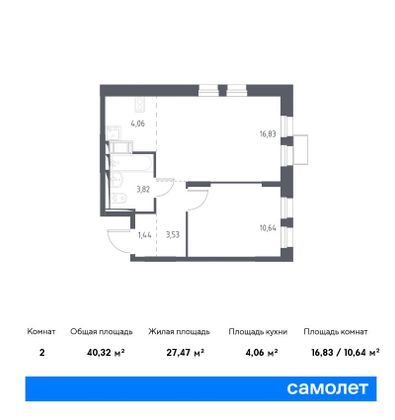 40,3 м², 1-комн. квартира, 17/17 этаж