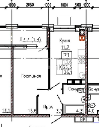 Продажа 1-комнатной квартиры 35,1 м², 4/21 этаж