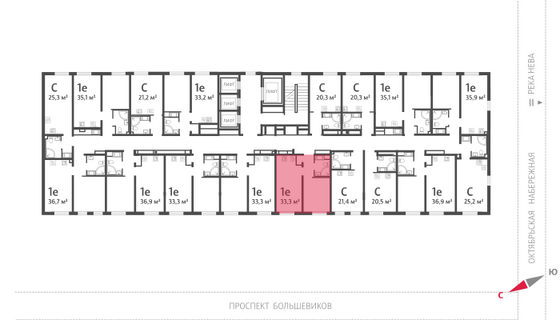 33,3 м², 1-комн. квартира, 25/25 этаж