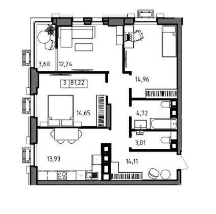 Продажа 3-комнатной квартиры 81,2 м², 13/23 этаж