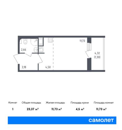 Продажа квартиры-студии 23,4 м², 6/8 этаж