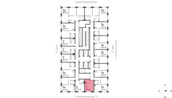 Продажа квартиры-студии 21,3 м², 35/43 этаж