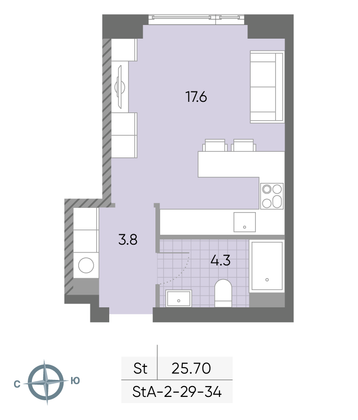 Продажа квартиры-студии 25,7 м², 30/52 этаж