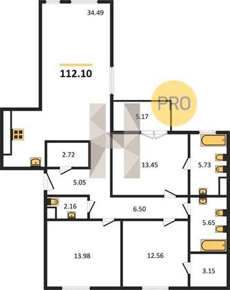 Продажа 3-комнатной квартиры 112,1 м², 3/9 этаж
